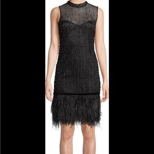 Elie Tahari Beaded Feather Trim Cocktail Dress - Size S, Brand New